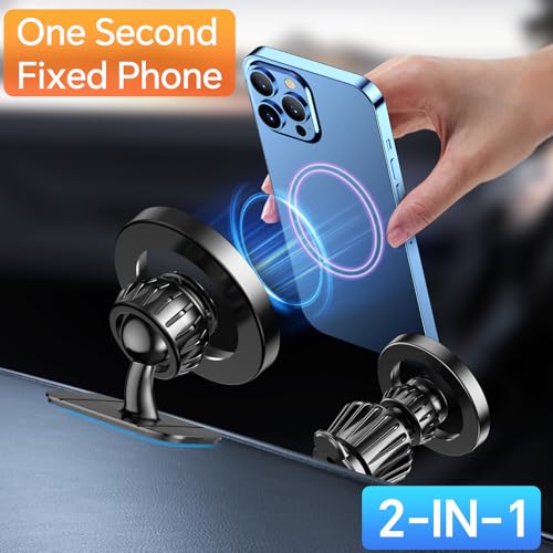 Kaistyle Soporte de coche Magsafe con 20 imanes fuertes: soporte magnético para teléfono de coche, soporte de montaje en tablero【360°】Soportes de teléfono celular para tu automóvil, accesorios para