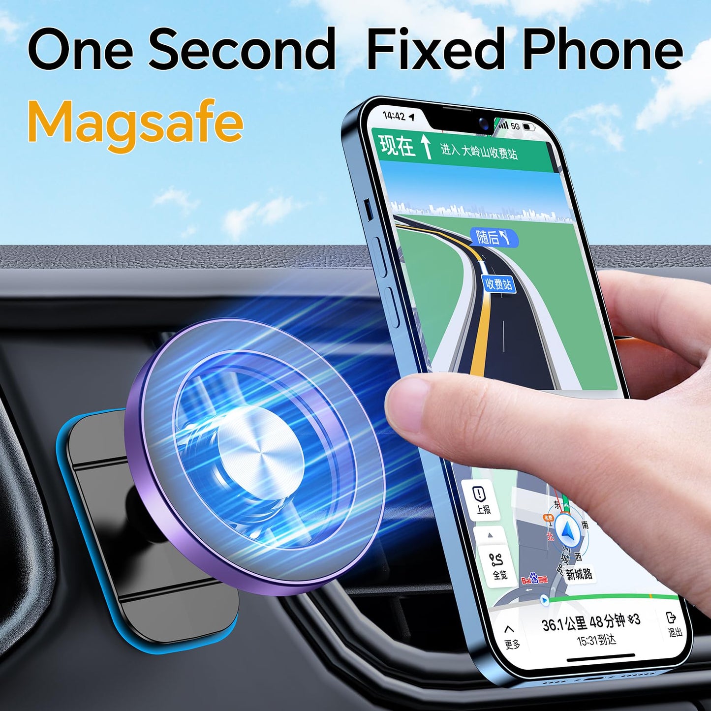 Kaistyle Soporte de coche Magsafe con 20 imanes fuertes: soporte magnético para teléfono de coche, soporte de montaje en tablero【360°】Soportes de teléfono celular para tu automóvil, accesorios para
