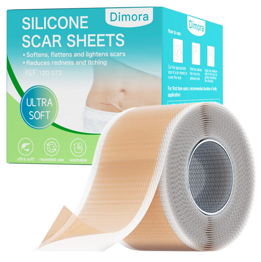 Dimora Waterproof Silicone Scar Sheets - Medical Grade Hypoallergenic Silicone Scar Tape (1.6”x60" Roll), Ultra-soft Scar Removal Treatment for Surgical Scars, C Section, Tummy Tuck, Keloid Treatment