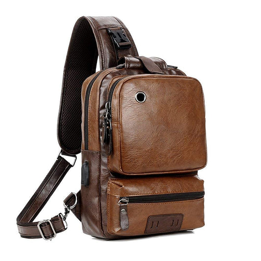 Small Black Sling Crossbody Backpack Shoulder Bag for Men Women Vintage PU Leather Sling Backpack Cycling