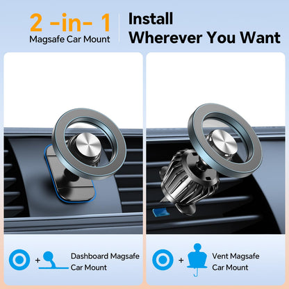 Kaistyle Soporte de coche Magsafe con 20 imanes fuertes: soporte magnético para teléfono de coche, soporte de montaje en tablero【360°】Soportes de teléfono celular para tu automóvil, accesorios para