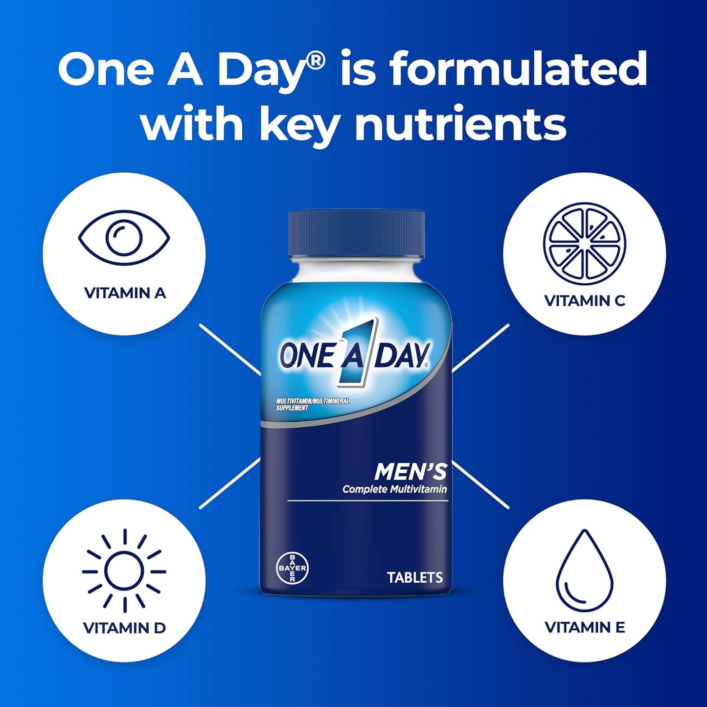 One A Day Men’s Multivitamin, Supplement Tablet with Vitamin A, C ,D, E and Zinc for Immune Health Support, Vitamin B12, Calcium, 200 count