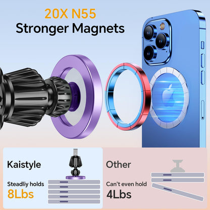 Kaistyle Soporte de coche Magsafe con 20 imanes fuertes: soporte magnético para teléfono de coche, soporte de montaje en tablero【360°】Soportes de teléfono celular para tu automóvil, accesorios para