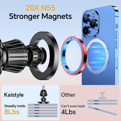 Kaistyle Soporte de coche Magsafe con 20 imanes fuertes: soporte magnético para teléfono de coche, soporte de montaje en tablero【360°】Soportes de teléfono celular para tu automóvil, accesorios para