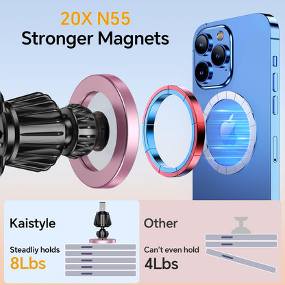 Kaistyle Soporte de coche Magsafe con 20 imanes fuertes: soporte magnético para teléfono de coche, soporte de montaje en tablero【360°】Soportes de teléfono celular para tu automóvil, accesorios para