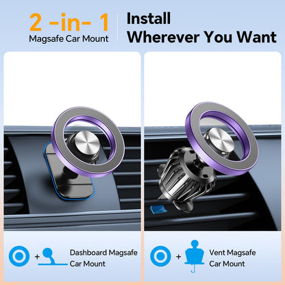 Kaistyle Soporte de coche Magsafe con 20 imanes fuertes: soporte magnético para teléfono de coche, soporte de montaje en tablero【360°】Soportes de teléfono celular para tu automóvil, accesorios para