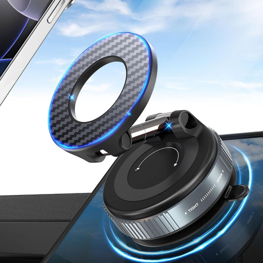 PlusAcc Soporte magnético para teléfono al vacío para automóvil, soporte de teléfono con ventosa giratorio de 360°, plegable, portátil, soporte magnético fuerte para iPhone 16/15/14/13 en gimnasio