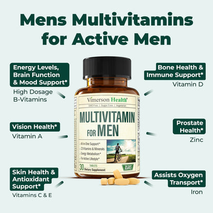 Multivitamin for Men - Daily Mens Multivitamins & Multiminerals with Vitamin D, Vitamin C, B12 Zinc & More. Essential Vitamins for Men for Energy, Focus, Stamina, Performance, Mens Health. 60 Capsules