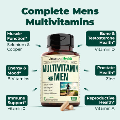 Multivitamin for Men - Daily Mens Multivitamins & Multiminerals with Vitamin D, Vitamin C, B12 Zinc & More. Essential Vitamins for Men for Energy, Focus, Stamina, Performance, Mens Health. 60 Capsules
